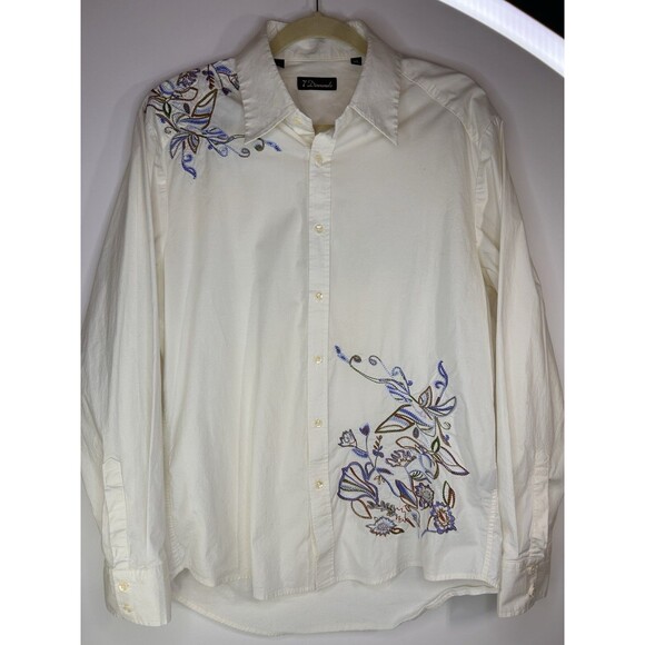 7 Diamonds Embroidered Mens Off White Button Down LS Shirt Size XL - Picture 1 of 10